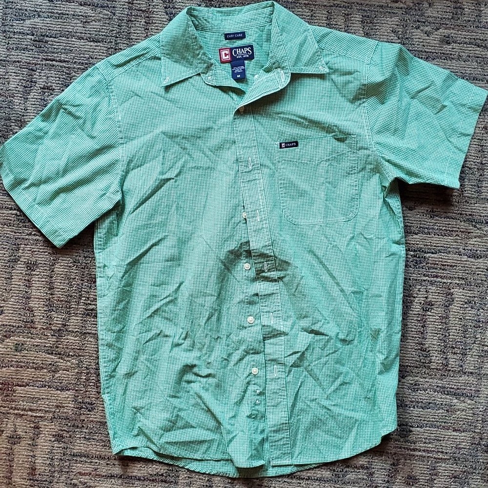 Chaps Mens Button Down Shirt Easy Care Short Sleeve Size Medium Green